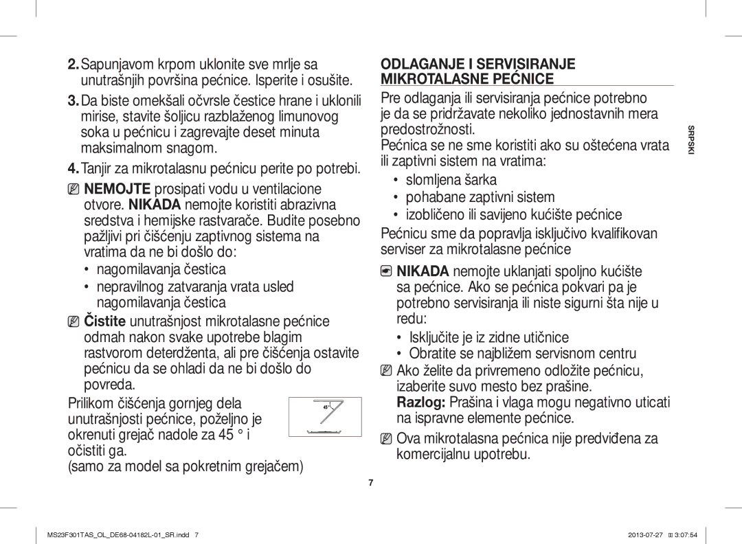 Samsung MS23F301TAK/OL, MS23F301TAS/EO, MS23F301TAK/ZA, MS23F301TAS/OL manual Odlaganje I Servisiranje Mikrotalasne Pećnice 