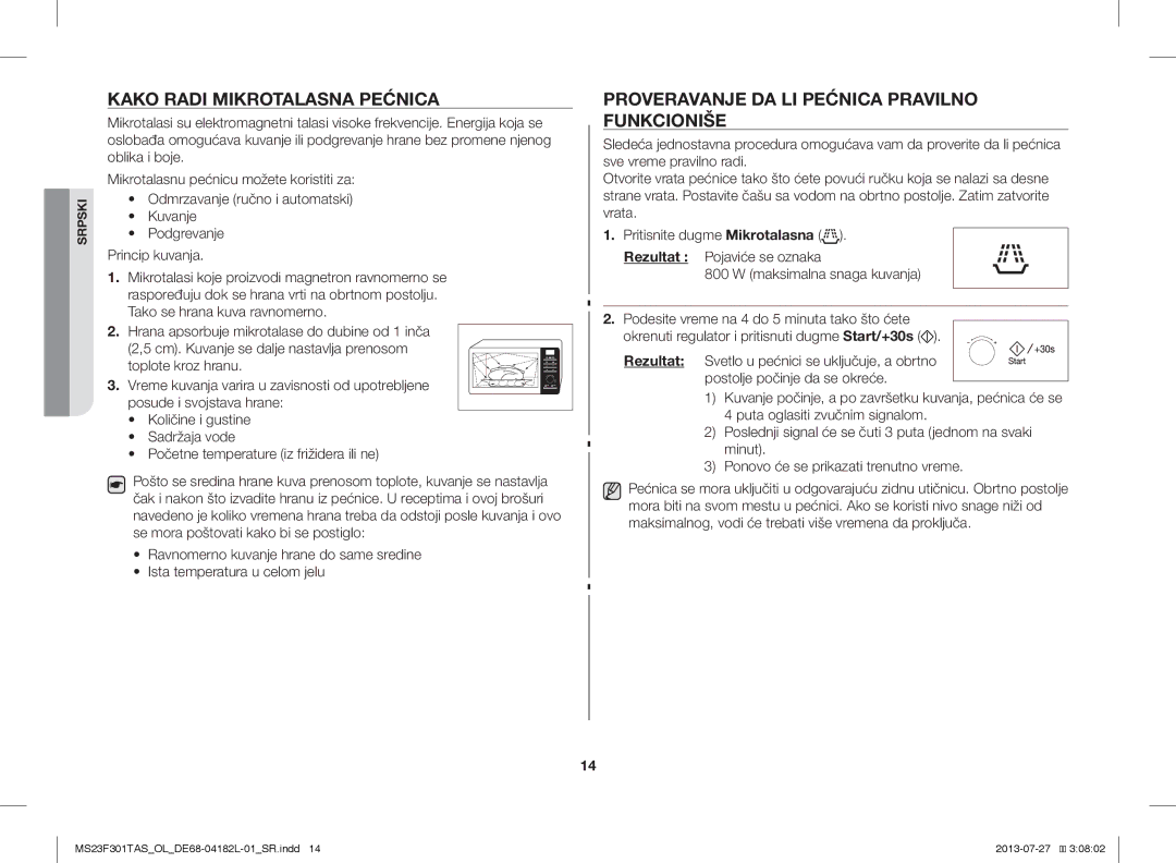 Samsung MS23F301TAK/OL, MS23F301TAS/EO Kako Radi Mikrotalasna Pećnica, Proveravanje DA LI Pećnica Pravilno Funkcioniše 