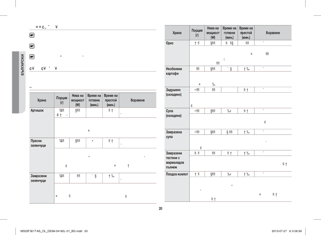 Samsung MS23F301TAK/LI, MS23F301TAS/EO, MS23F301TAK/ZA, MS23F301TAS/OL, MS23F301TAK/OL manual Поддръжка, Размразяване, Готвене 