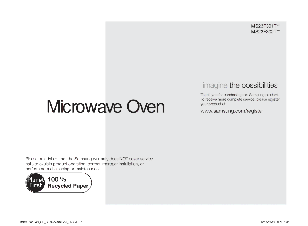 Samsung MS23F301TAK/ZA, MS23F301TAS/EO, MS23F301TAS/OL, MS23F301TAK/OL, MS23F301TAW/OL, MS23F301TAS/LI manual Microwave Oven 