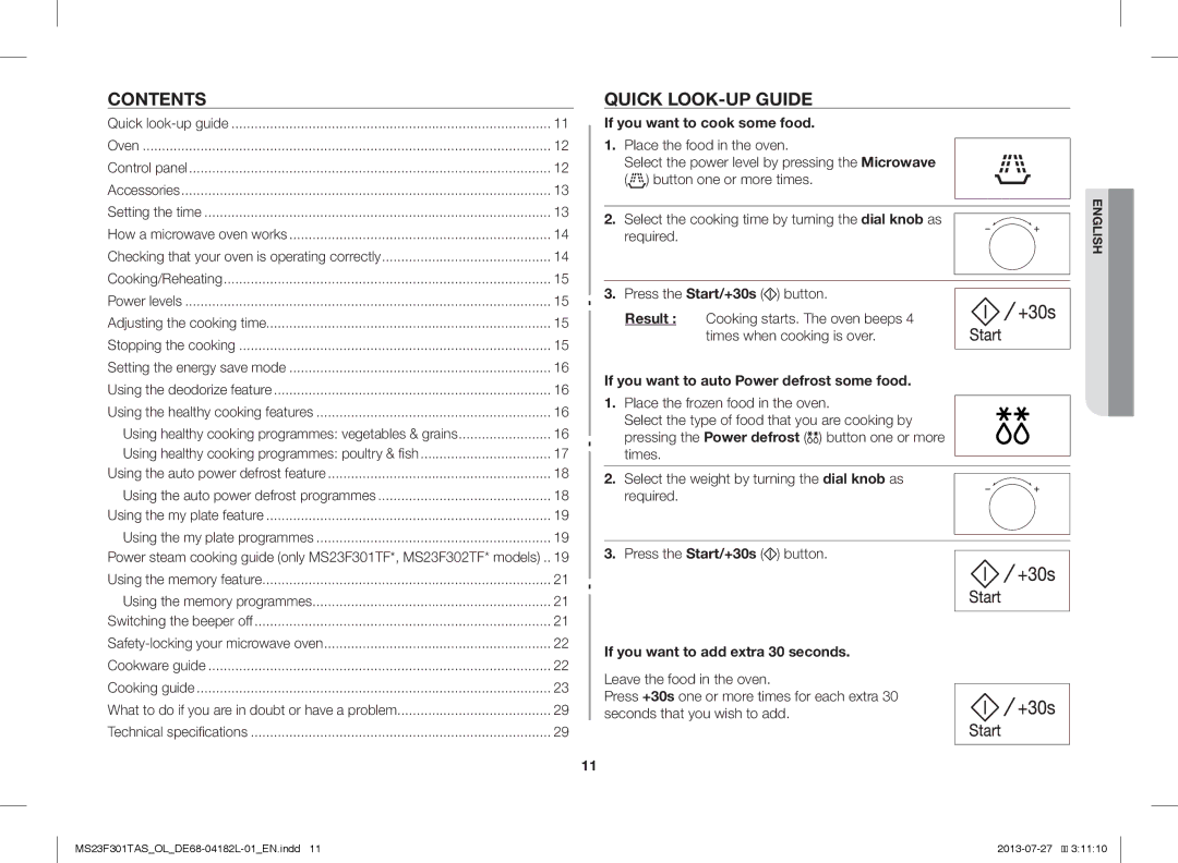 Samsung MS23F301TAW/OL, MS23F301TAS/EO, MS23F301TAK/ZA, MS23F301TAS/OL, MS23F301TAK/OL manual Contents, Quick LOOK-UP Guide 