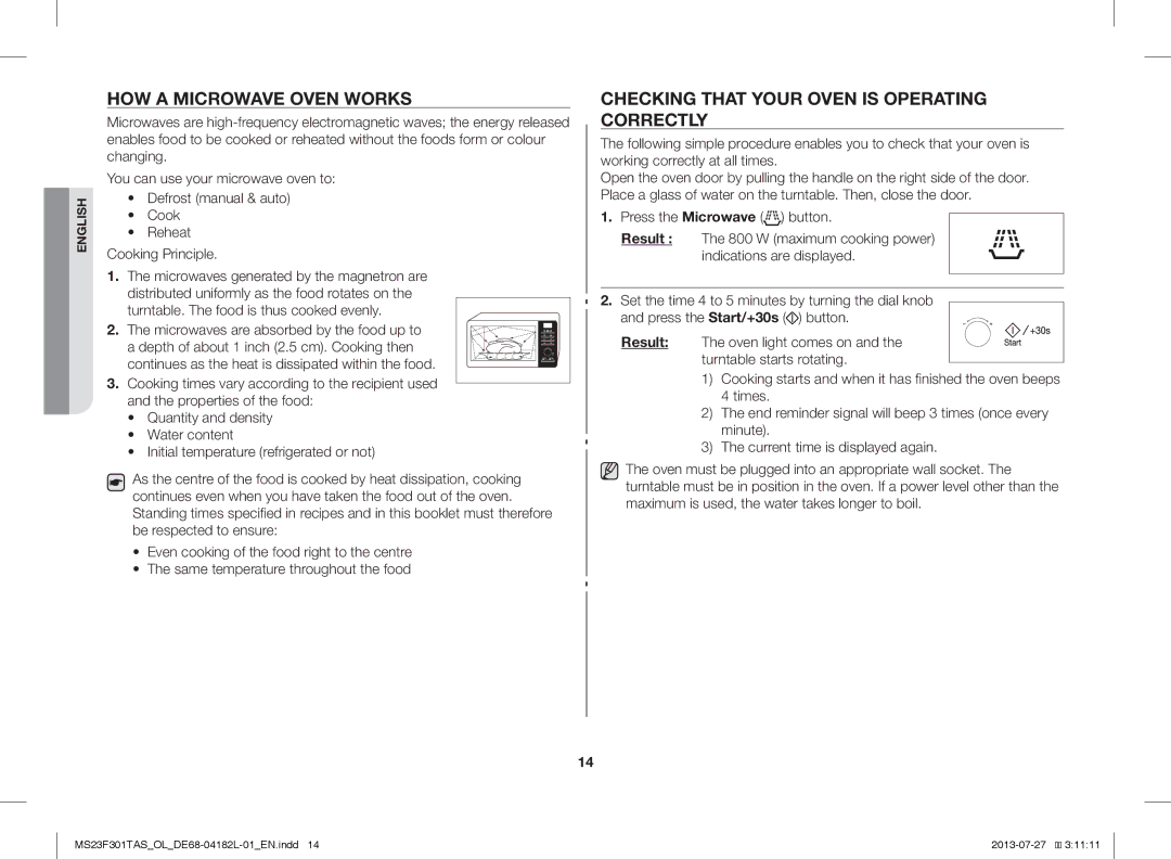 Samsung MS23F301TAS/EO, MS23F301TAK/ZA manual HOW a Microwave Oven Works, Checking That Your Oven is Operating Correctly 