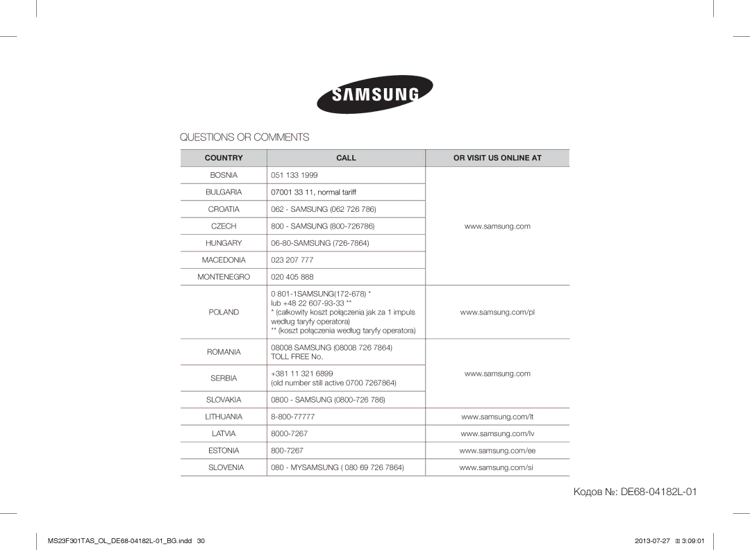 Samsung MS23F301TAS/OL 051 133, Samsung 062 726, 023 207, 020 405 801-1SAMSUNG172-678 Lub +48 22, Według taryfy operatora 