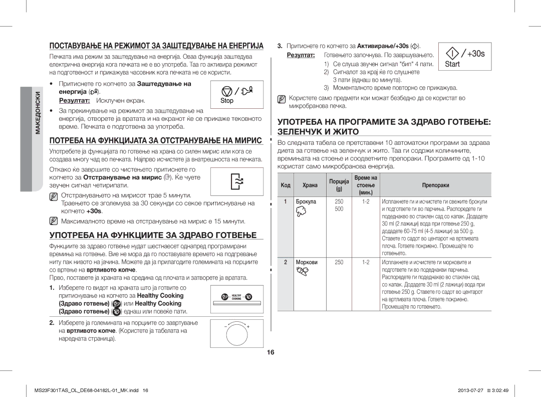 Samsung MS23F301TAK/LI Употреба НА Функциите ЗА Здраво Готвење, Употреба НА Програмите ЗА Здраво Готвење Зеленчук И Жито 