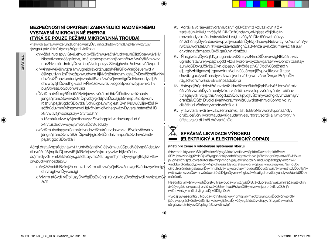 Samsung MS23F301TAS/OL, MS23F301TAS/EO, MS23F301TFK/EO manual SprávNá lIkvIDACE vÝrobku ElEkTrICkÝ a ElEkTroNICkÝ oDpAD 