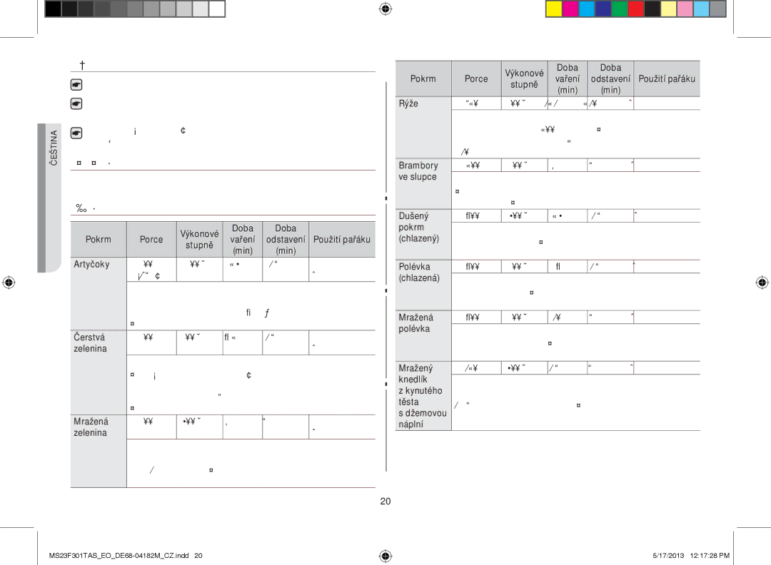 Samsung MS23F301TFK/EO, MS23F301TAS/EO, MS23F301TAS/OL manual Rozmrazování, Vaření 