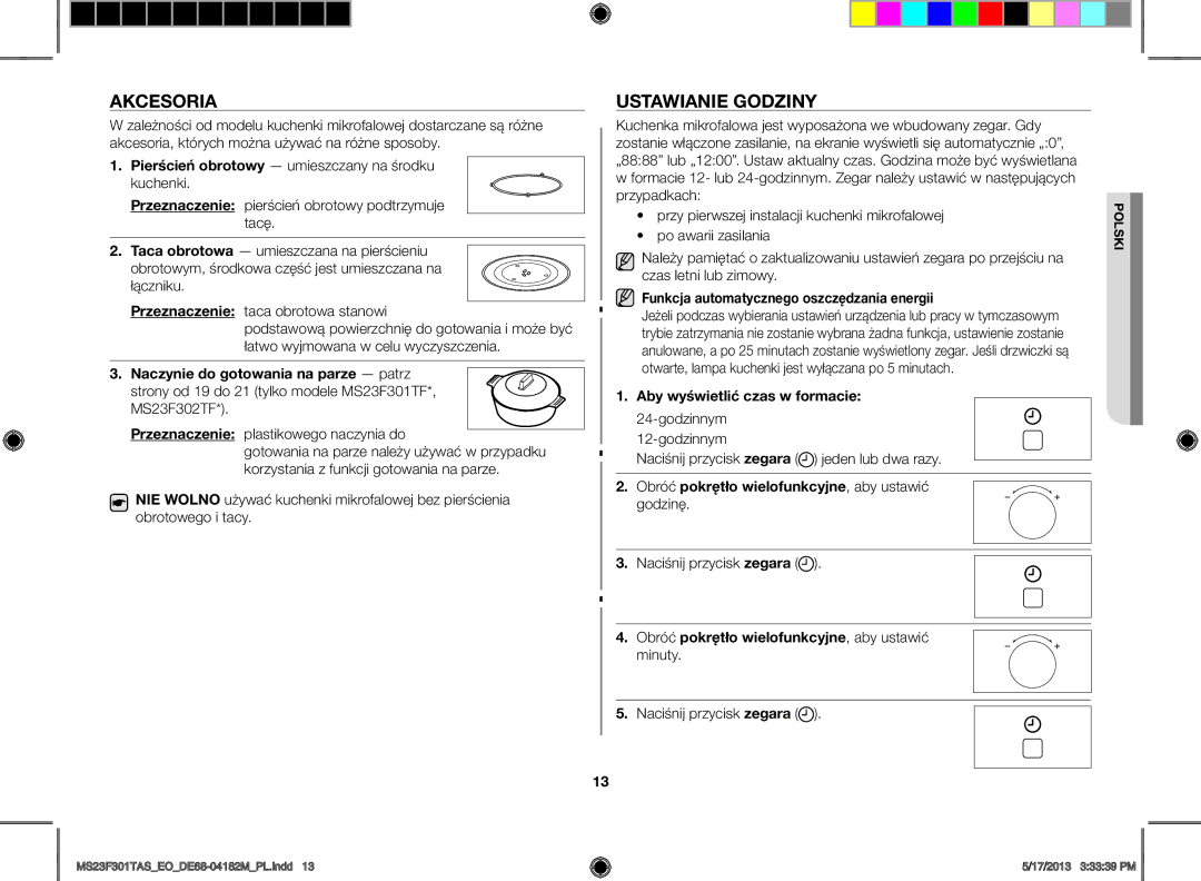 Samsung MS23F301TAS/OL, MS23F301TAS/EO, MS23F301TFK/EO manual AKceSOrIa, UStaWIaNIe gOdzINy 