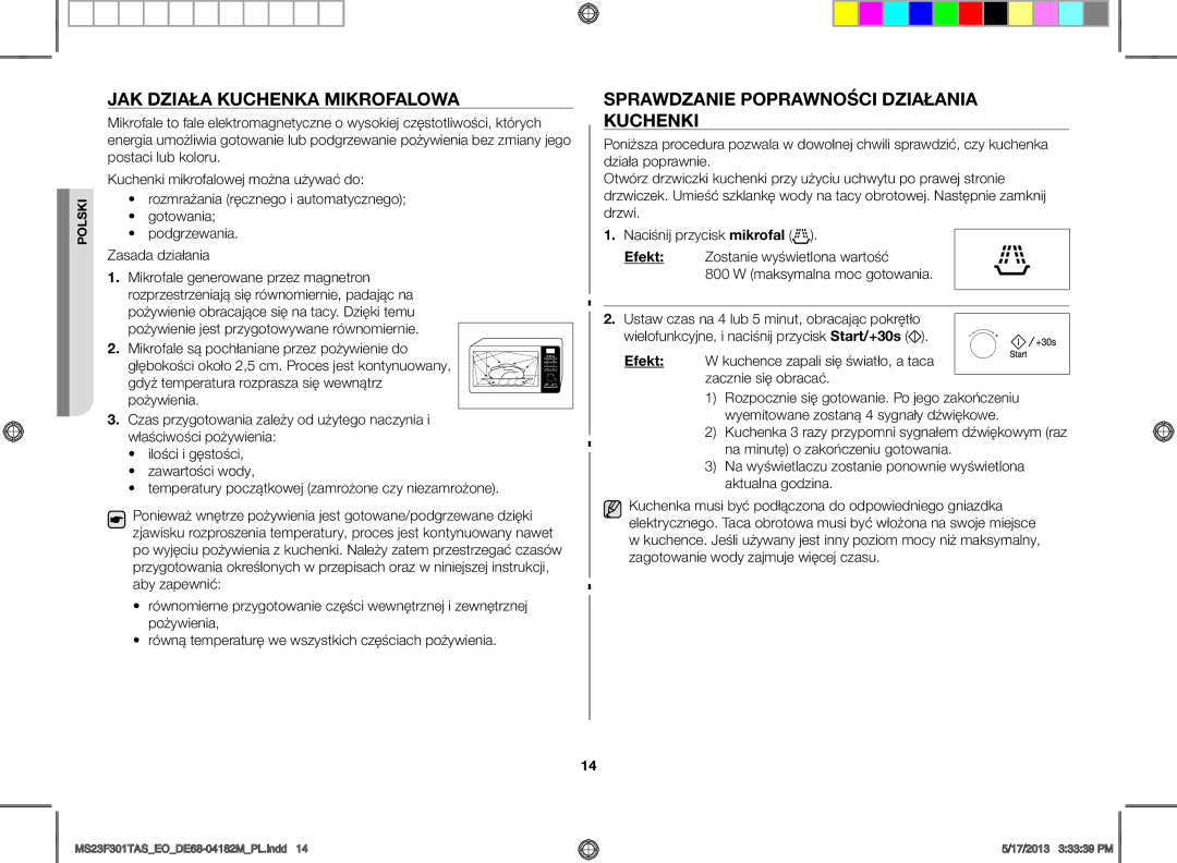 Samsung MS23F301TFK/EO, MS23F301TAS/EO manual JaK dzIała KucHeNKa mIKrOfaLOWa, SPraWdzaNIe POPraWNOŚcI dzIałaNIa KucHeNKI 