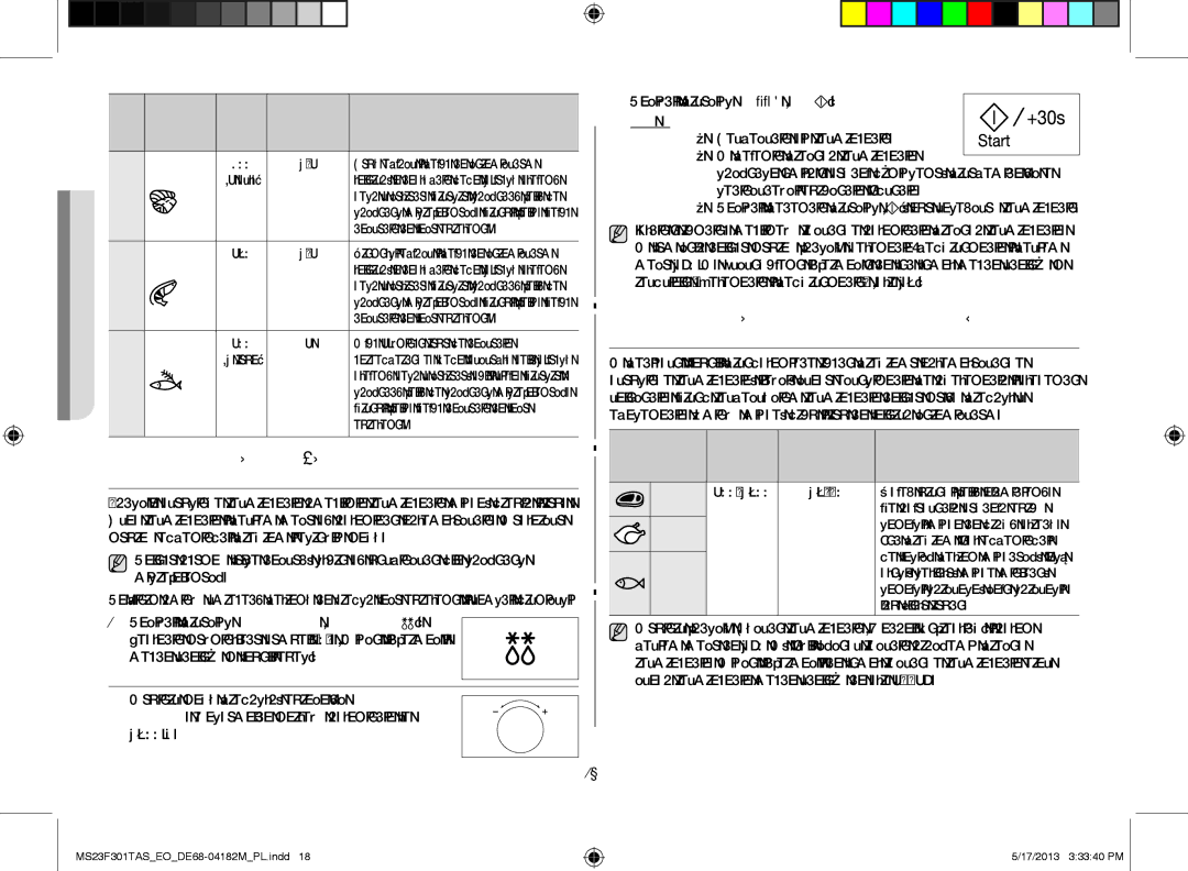 Samsung MS23F301TAS/EO manual KOrzyStaNIe z autOmatyczNeJ fuNKcJI SzybKIegO rOzmrażaNIa, Porcja Czas, Wielkość Czas Potrawa 