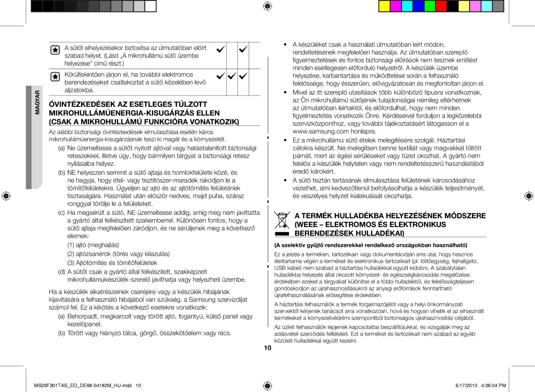 Samsung MS23F301TAS/EO, MS23F301TAS/OL, MS23F301TFK/EO manual MS23F301TASEODE68-04182MHU.indd 17/2013 40604 PM 