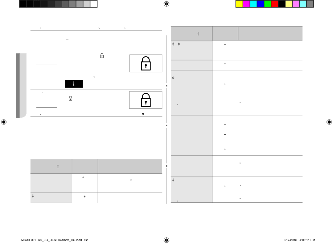 Samsung MS23F301TAS/EO, MS23F301TAS/OL manual MikRohulláMú sÜtő biztonsáGi záRA, MikRohulláMú sÜtőben hAsználhAtó eDÉnYek 