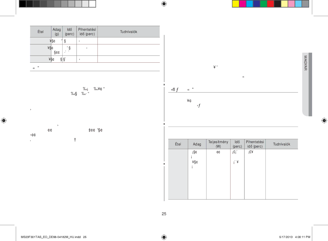 Samsung MS23F301TAS/EO, MS23F301TAS/OL, MS23F301TFK/EO manual Folyadékok Melegítése 