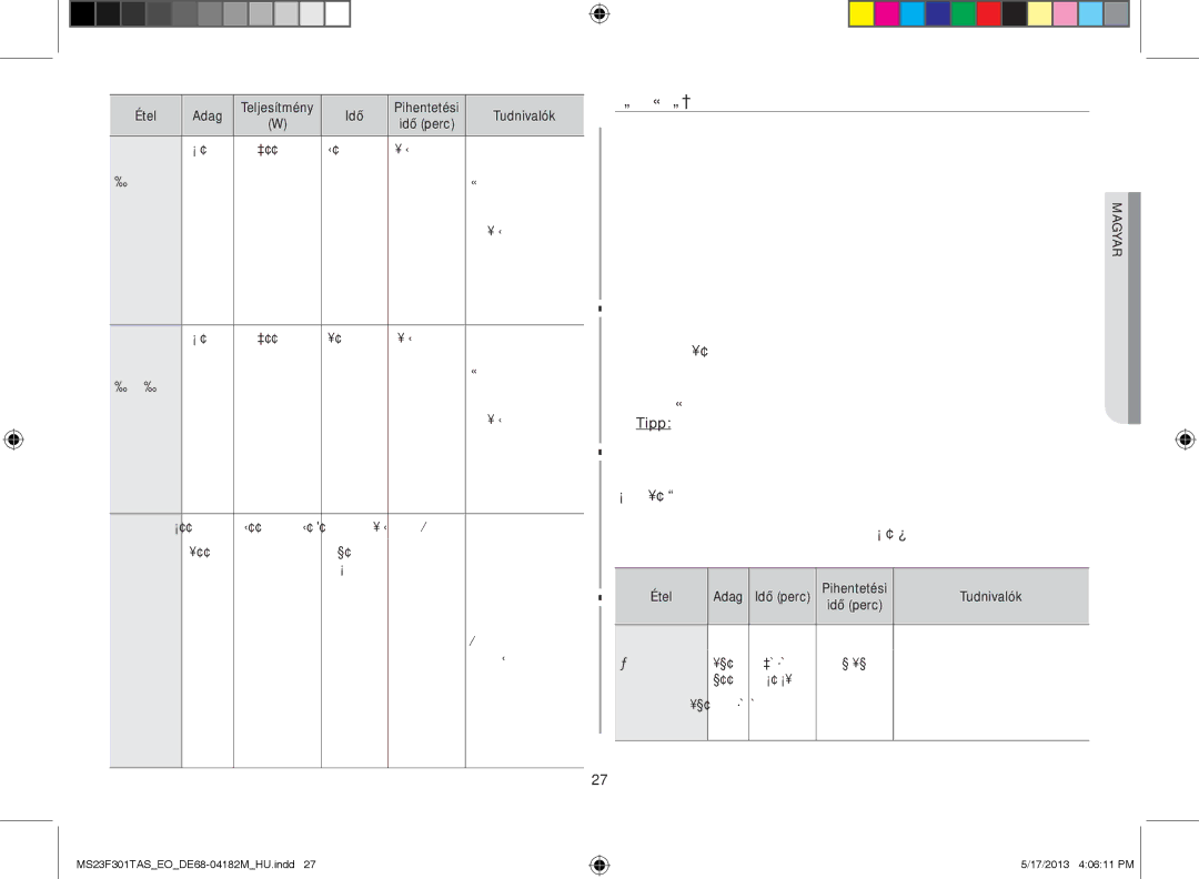 Samsung MS23F301TFK/EO, MS23F301TAS/EO, MS23F301TAS/OL manual Kézi Kiolvasztás, Tipp 