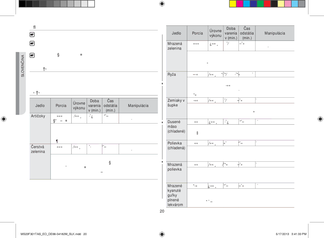 Samsung MS23F301TAS/EO, MS23F301TAS/OL, MS23F301TFK/EO manual Údržba, Rozmrazovanie, Varenie 