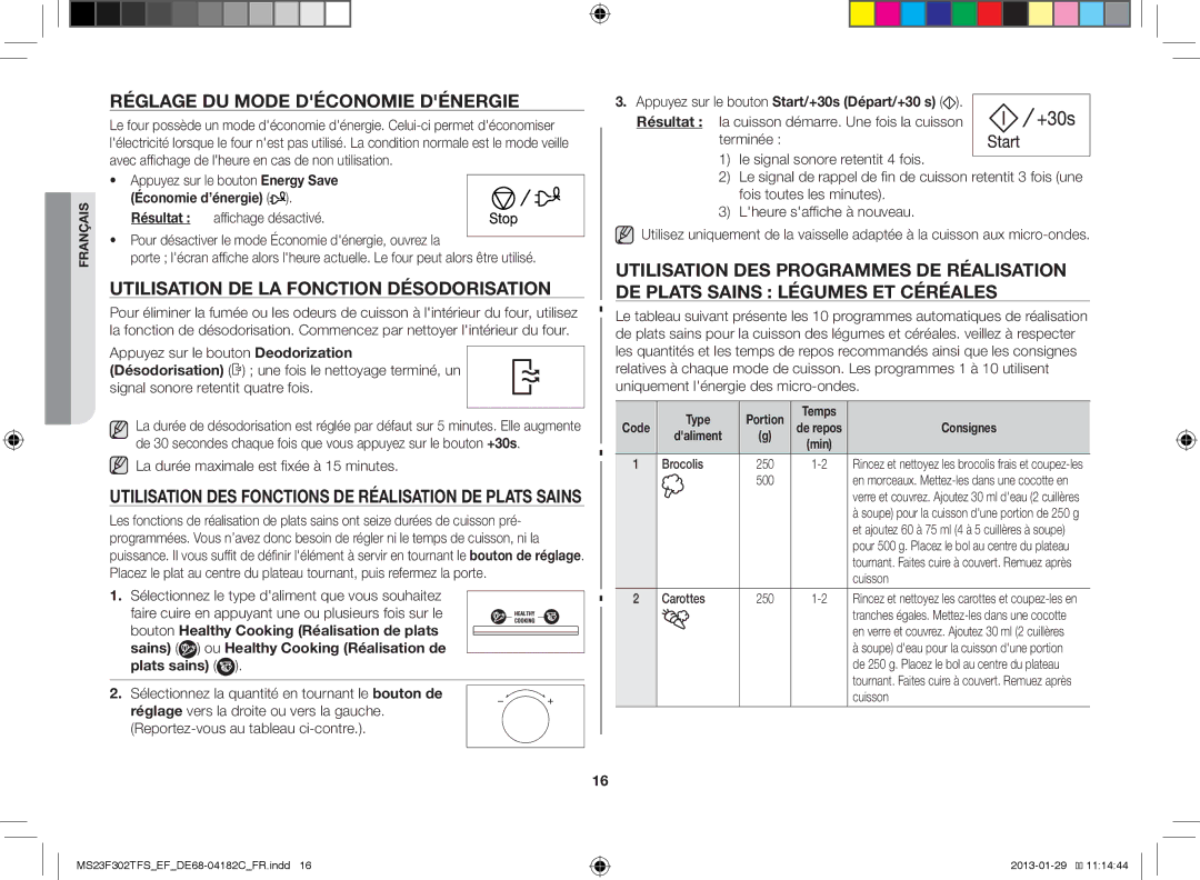 Samsung MS23F302TFS/EF manual Réglage DU Mode Déconomie Dénergie, Utilisation DE LA Fonction Désodorisation 