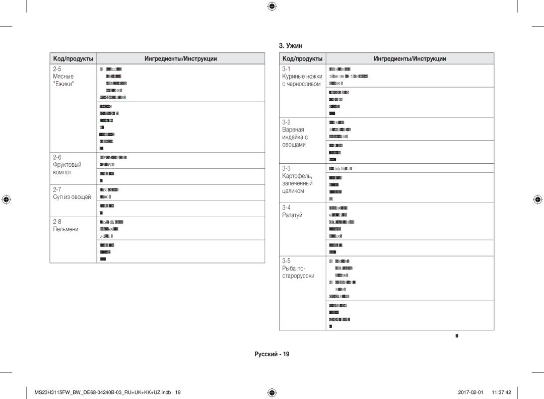 Samsung MS23H3115FW/BW, MS23H3115FK/BW manual Ужин 