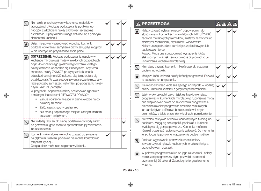 Samsung MS23H3115FK/EO manual Przestroga 