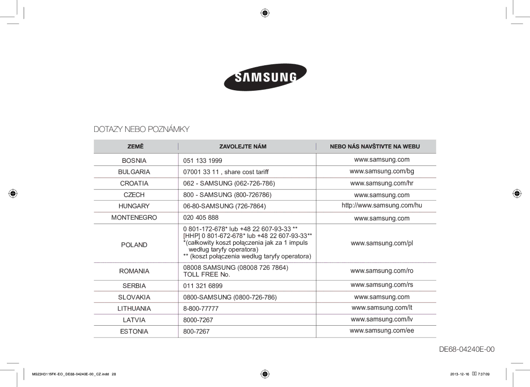 Samsung MS23H3115FK/EO 051 133, 07001 33 11 , share cost tariff, Samsung 08008 726 Toll Free No, 011 321, 800-77777 