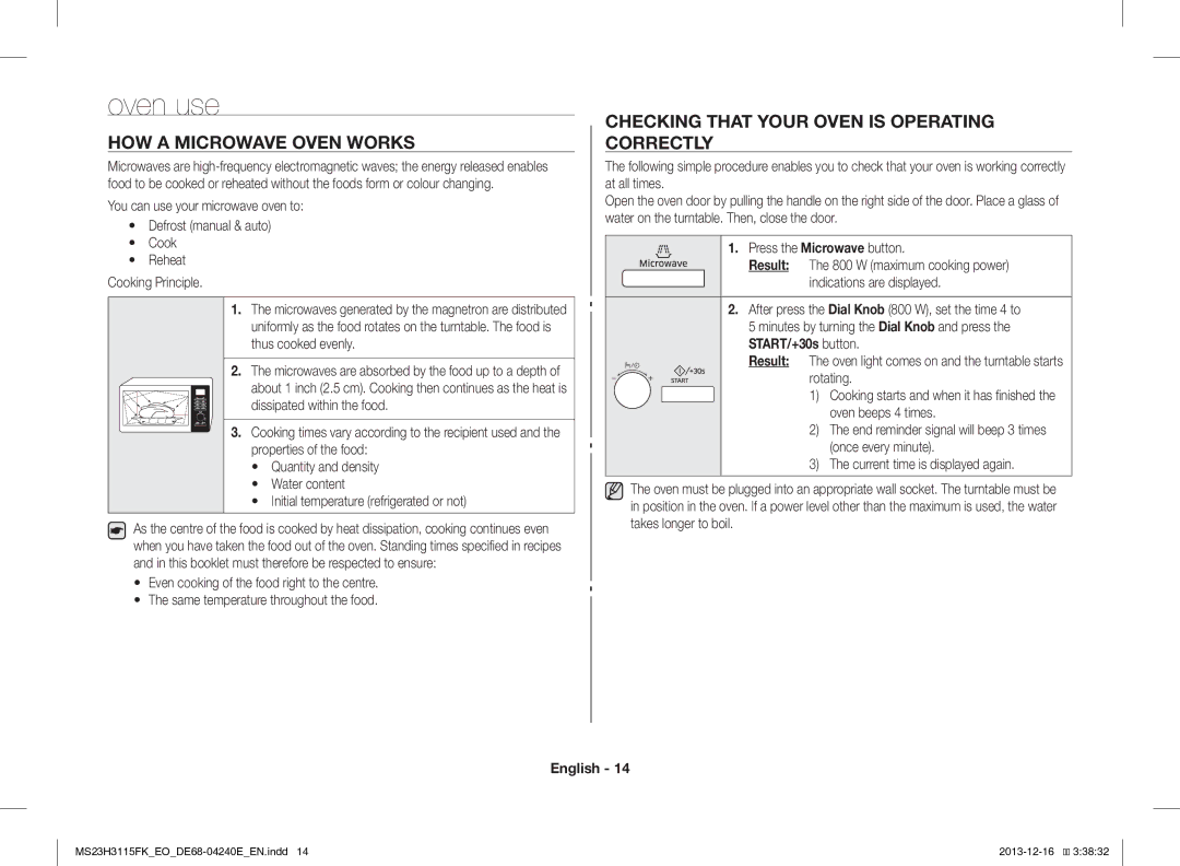 Samsung MS23H3115FK/EO manual Oven use, HOW a Microwave Oven Works, Checking That Your Oven is Operating Correctly 