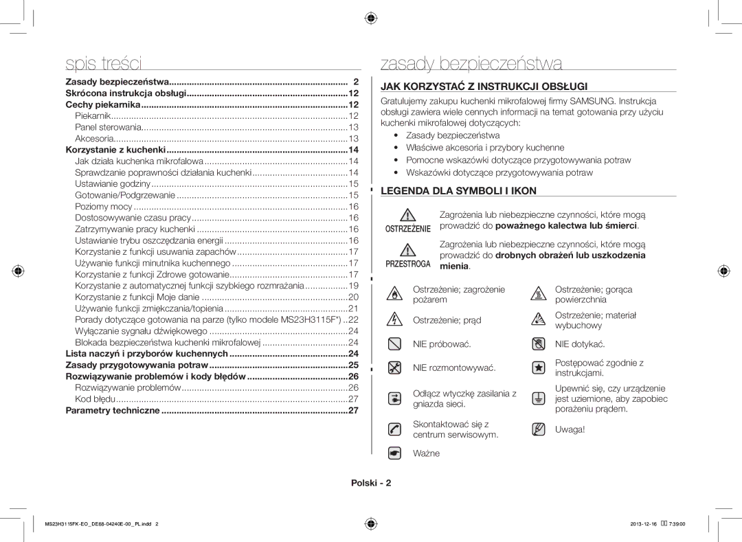 Samsung MS23H3115FK/EO manual Zasady bezpieczeństwa, JAK Korzystać Z Instrukcji Obsługi, Polski 