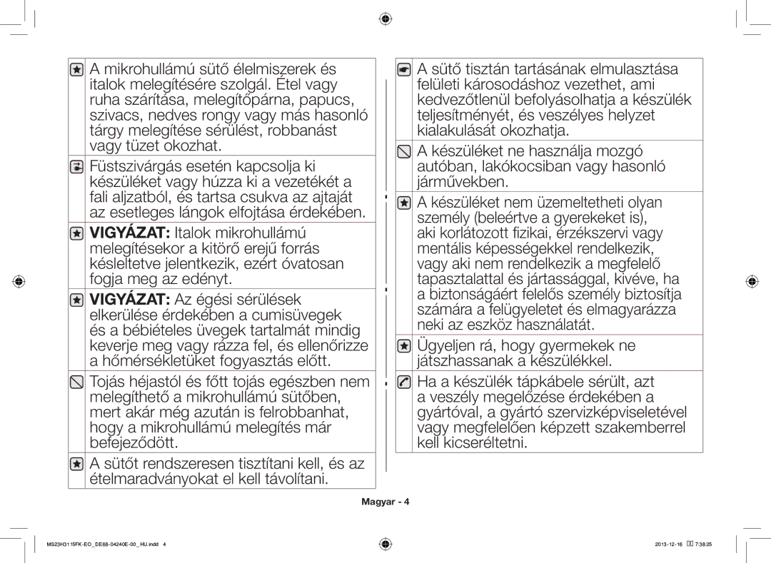 Samsung MS23H3115FK/EO manual Magyar 