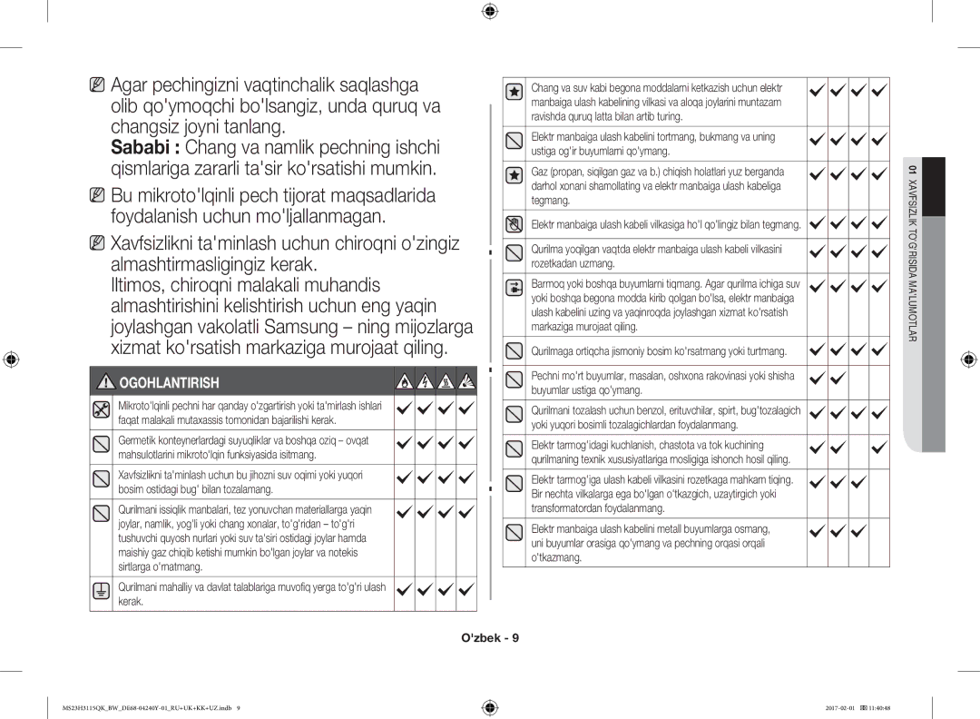 Samsung MS23H3115QK/BW manual Ogohlantirish 