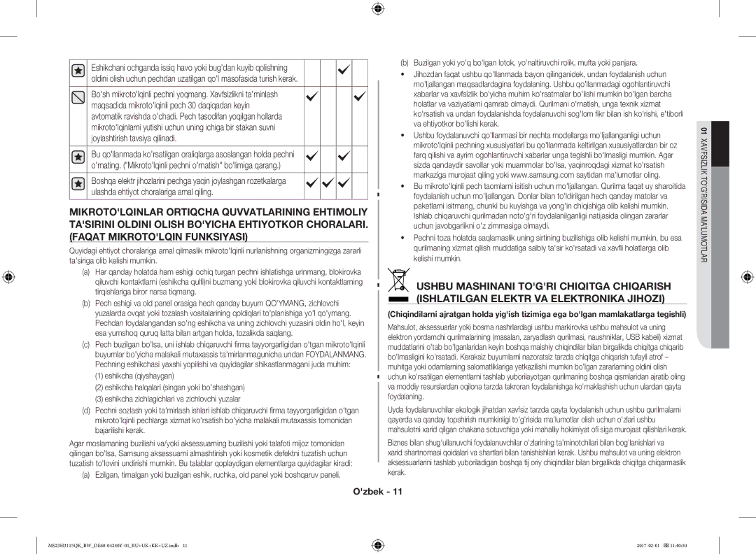 Samsung MS23H3115QK/BW manual Ozbek 