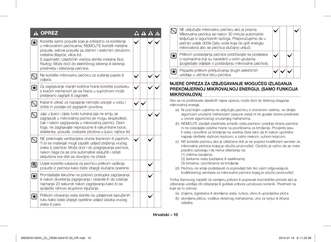 Samsung MS23H3125AK/OL manual Oprez 