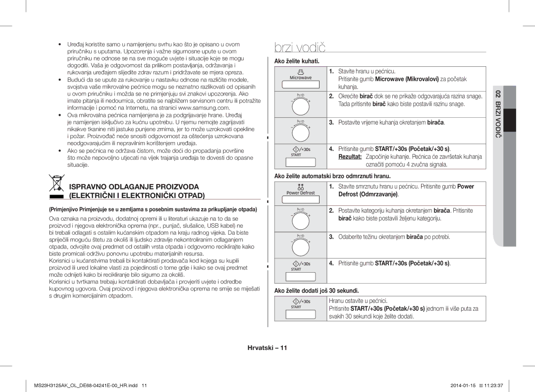 Samsung MS23H3125AK/OL manual Brzi vodič 