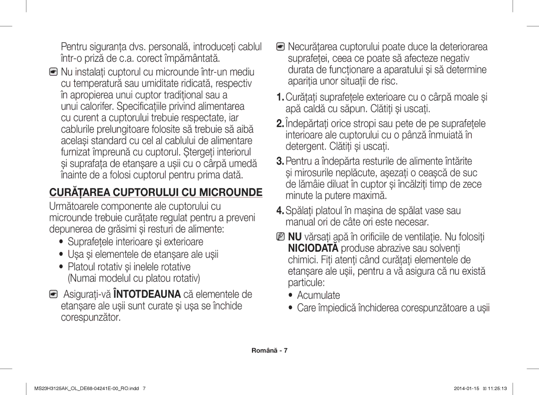 Samsung MS23H3125AK/OL manual Curăţarea Cuptorului CU Microunde 