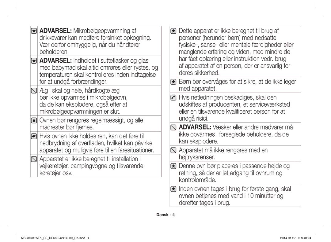 Samsung MS23H3125FK/EE manual Dansk 