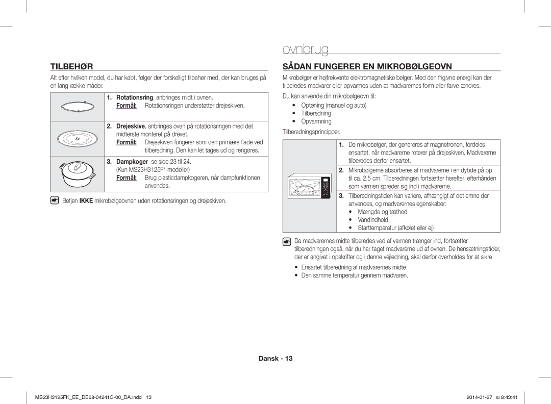 Samsung MS23H3125FK/EE manual Ovnbrug, Sådan Fungerer EN Mikrobølgeovn 