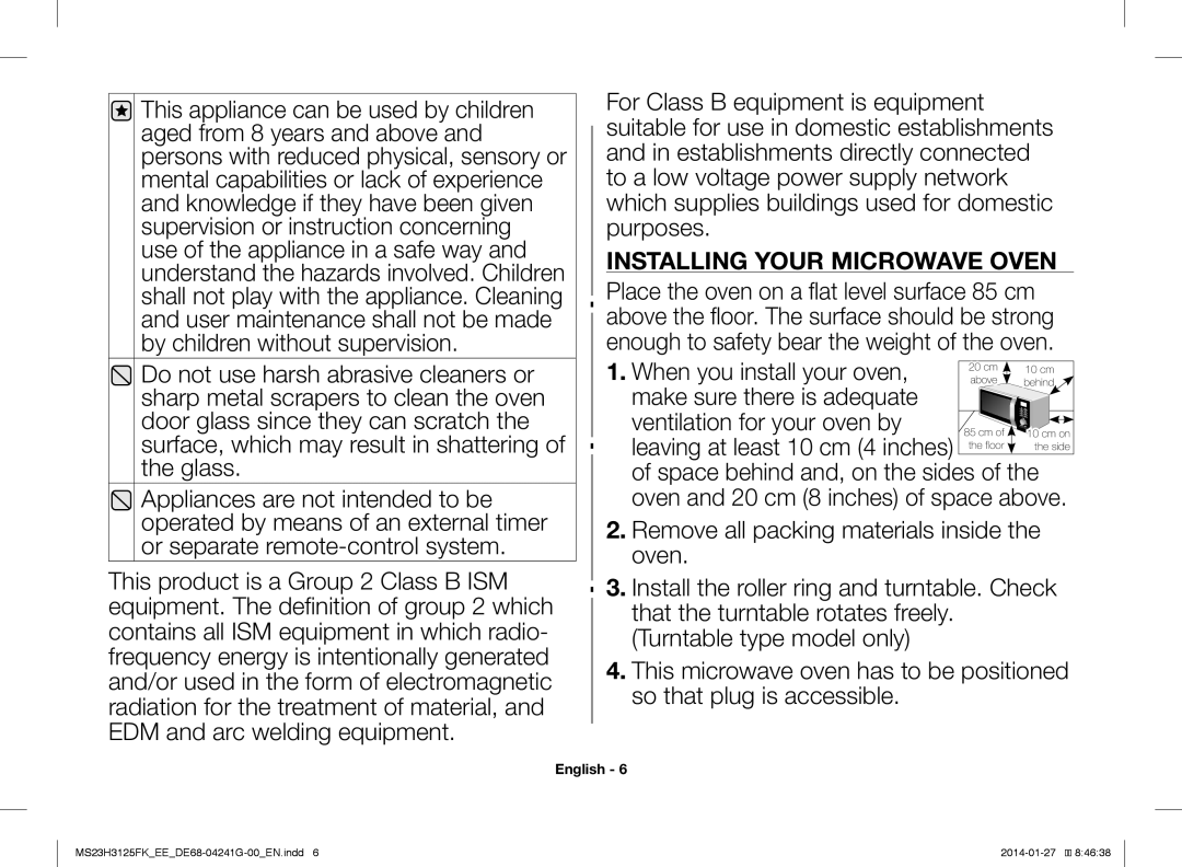 Samsung MS23H3125FK/EE manual Installing Your Microwave Oven 