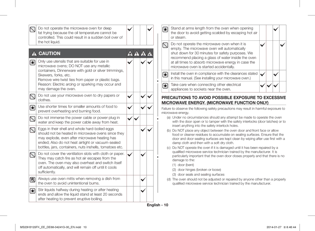 Samsung MS23H3125FK/EE manual MS23H3125FKEEDE68-04241G-00EN.indd 2014-01-27 