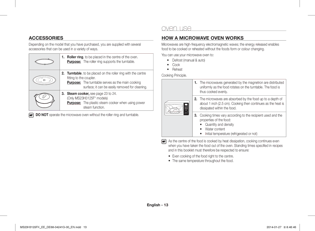 Samsung MS23H3125FK/EE manual Oven use, Accessories, HOW a Microwave Oven Works, Fitting to the coupler 