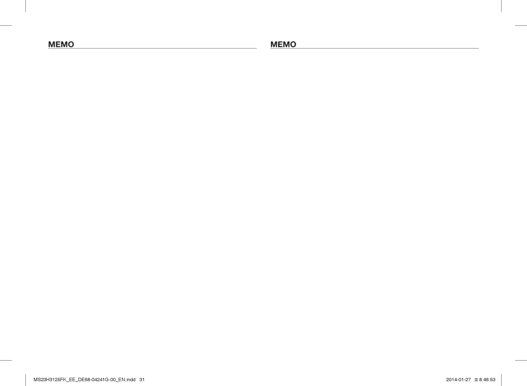 Samsung MS23H3125FK/EE manual Memo 