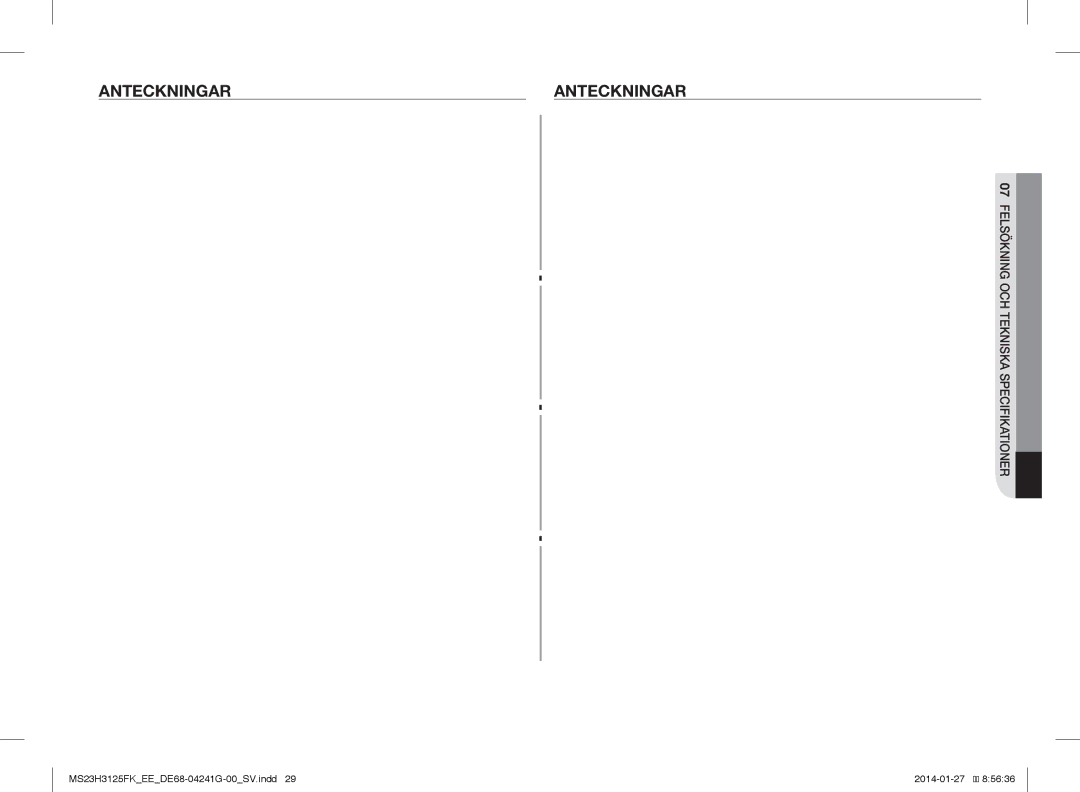 Samsung MS23H3125FK/EE manual Anteckningar 