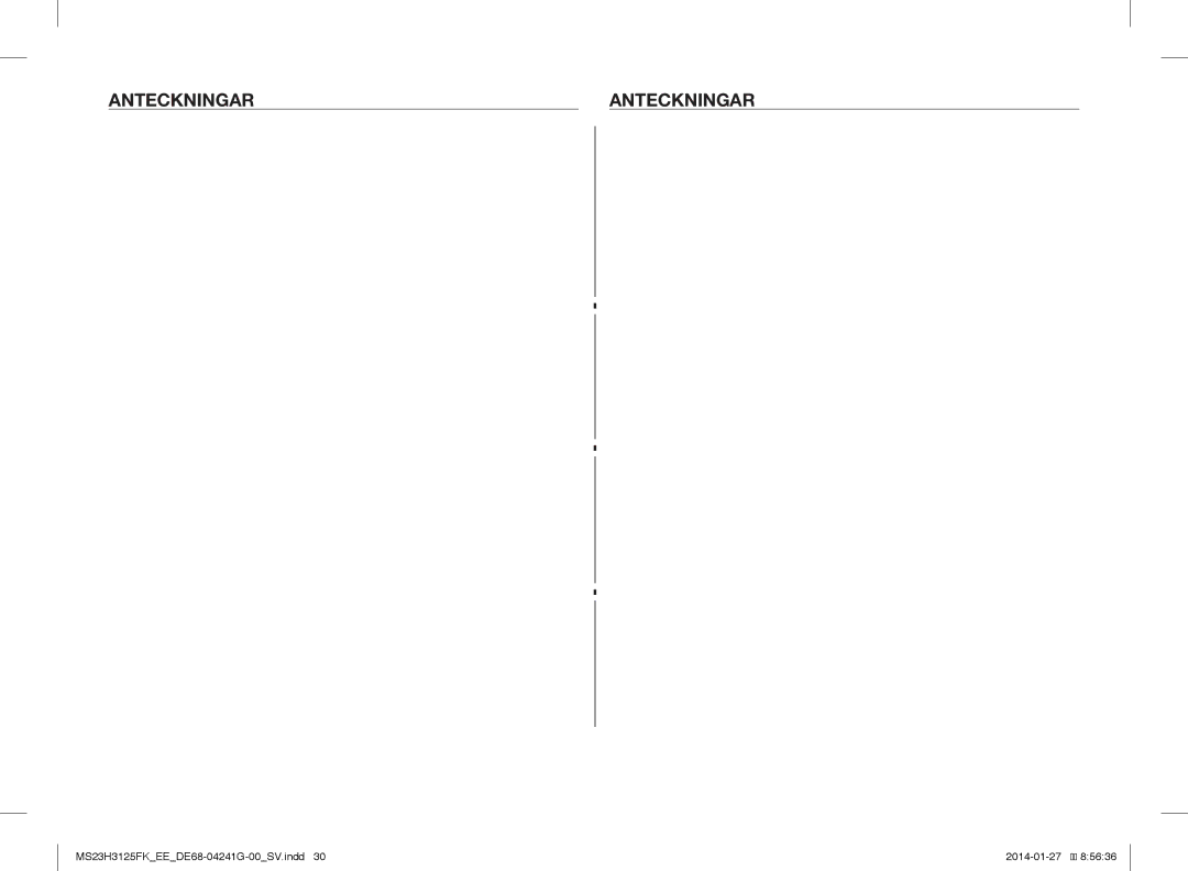 Samsung MS23H3125FK/EE manual Anteckningar 