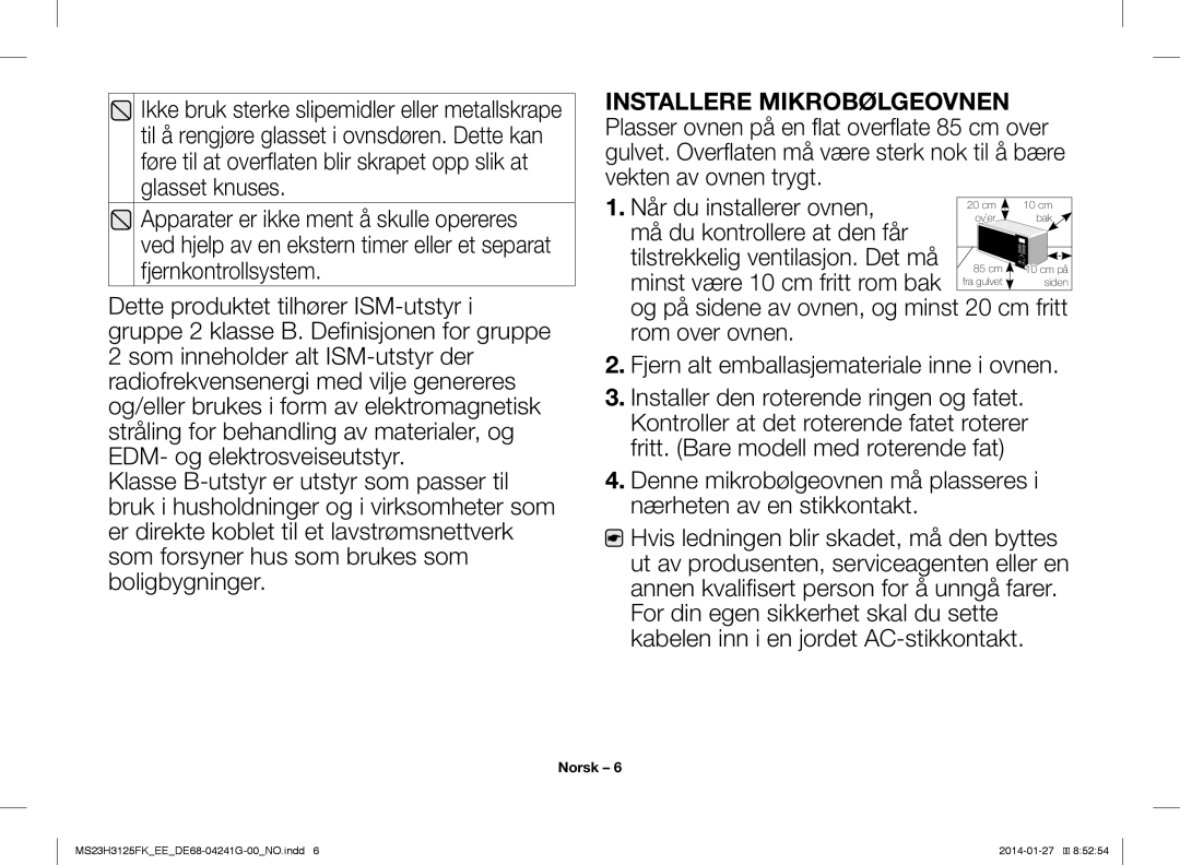 Samsung MS23H3125FK/EE manual Norsk 