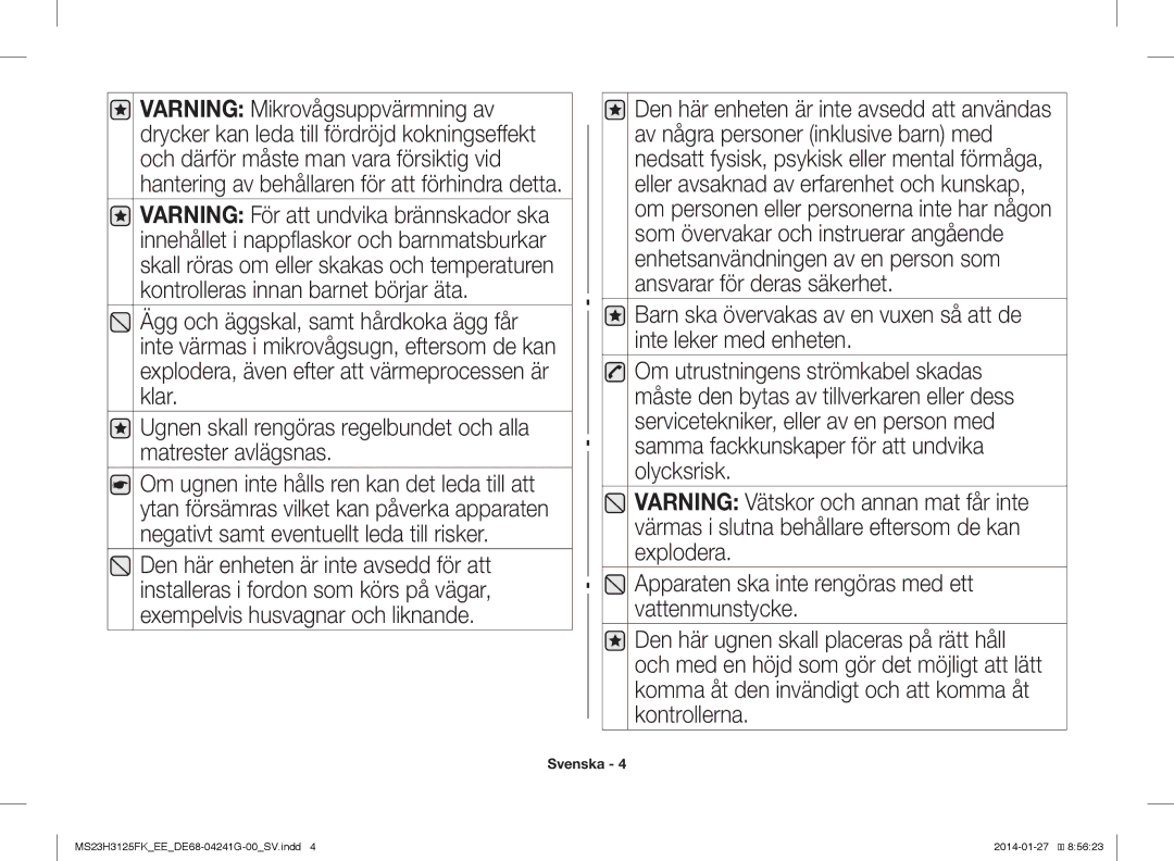 Samsung MS23H3125FK/EE manual Svenska 