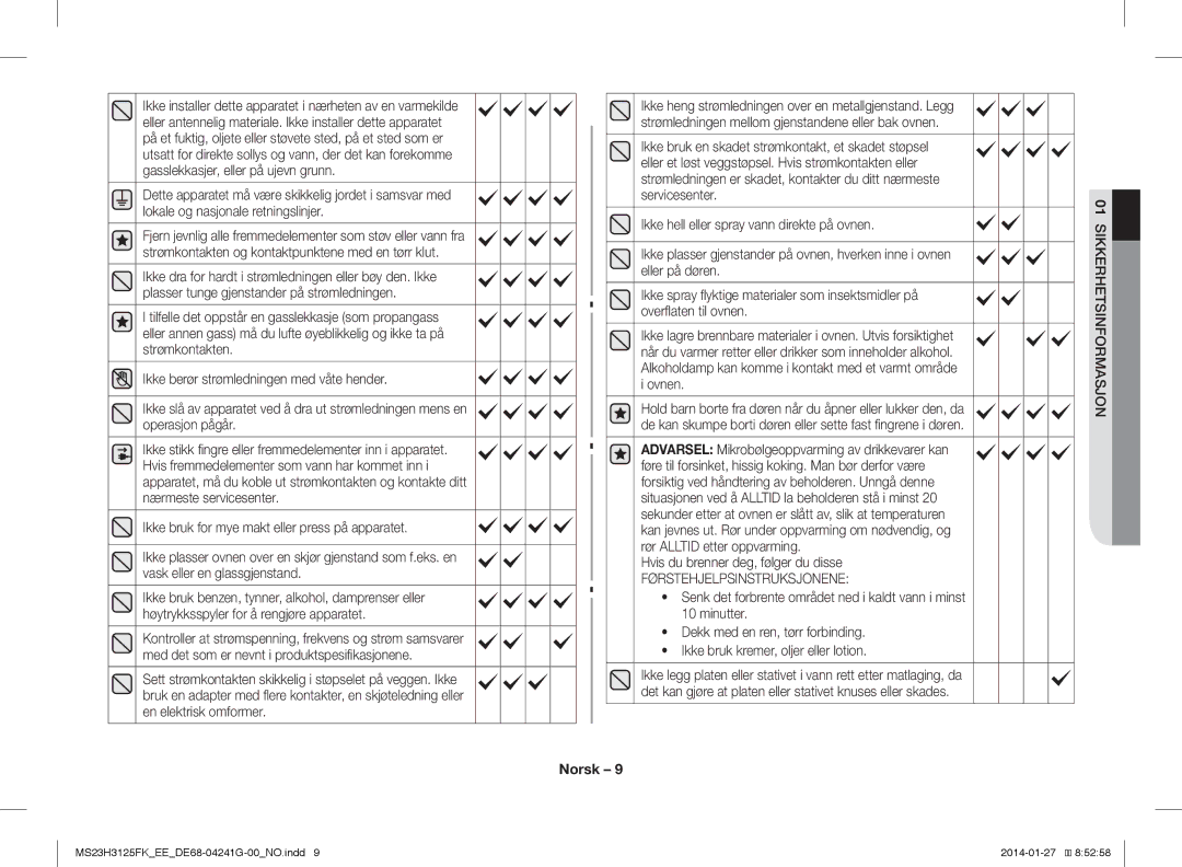 Samsung MS23H3125FK/EE manual Hold barn borte fra døren når du åpner eller lukker den, da, Førstehjelpsinstruksjonene 