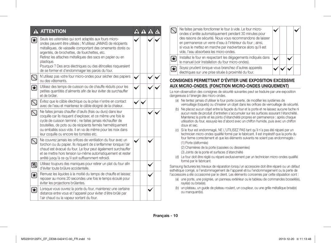 Samsung MS23H3125FK/EF manual MS23H3125FKEFDE68-04241C-00FR.indd 2013-12-20 111348 