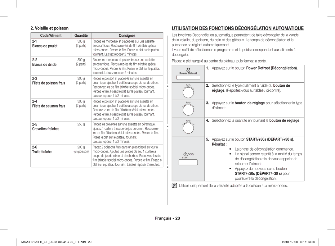 Samsung MS23H3125FK/EF manual Utilisation DES Fonctions Décongélation Automatique 