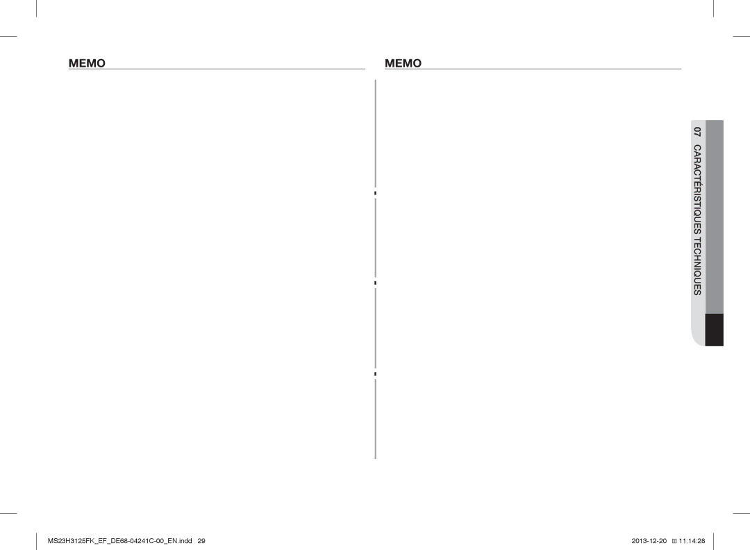 Samsung MS23H3125FK/EF, MS23H3125FK/EG manual Memo 