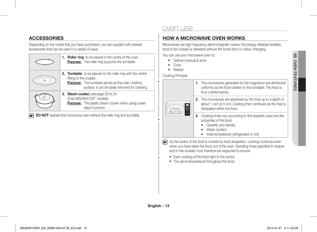 Samsung MS23H3125FK/EG manual Oven use, Accessories, HOW a Microwave Oven Works, Fitting to the coupler 