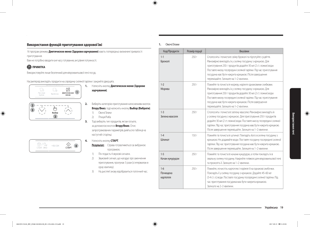 Samsung MS23J5133AM/BW manual Використання функцій приготування здорової їжі 