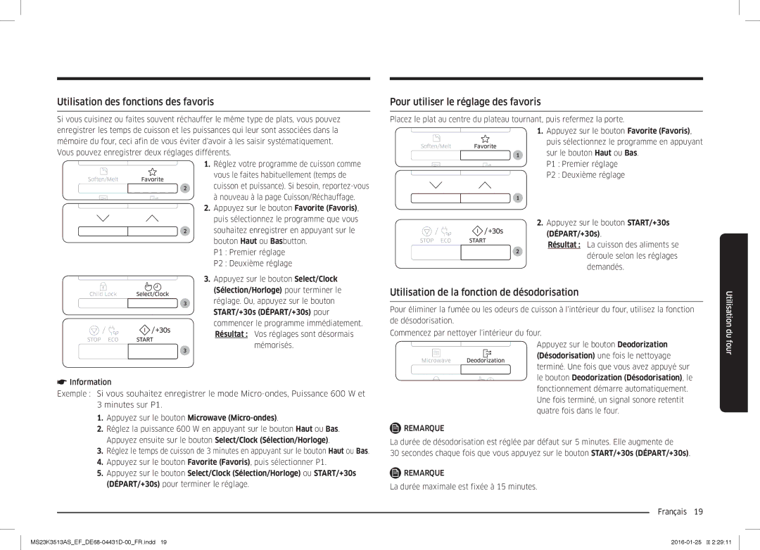 Samsung MS23K3513AW/EF, MS23K3513AK/EF manual Utilisation des fonctions des favoris, Pour utiliser le réglage des favoris 