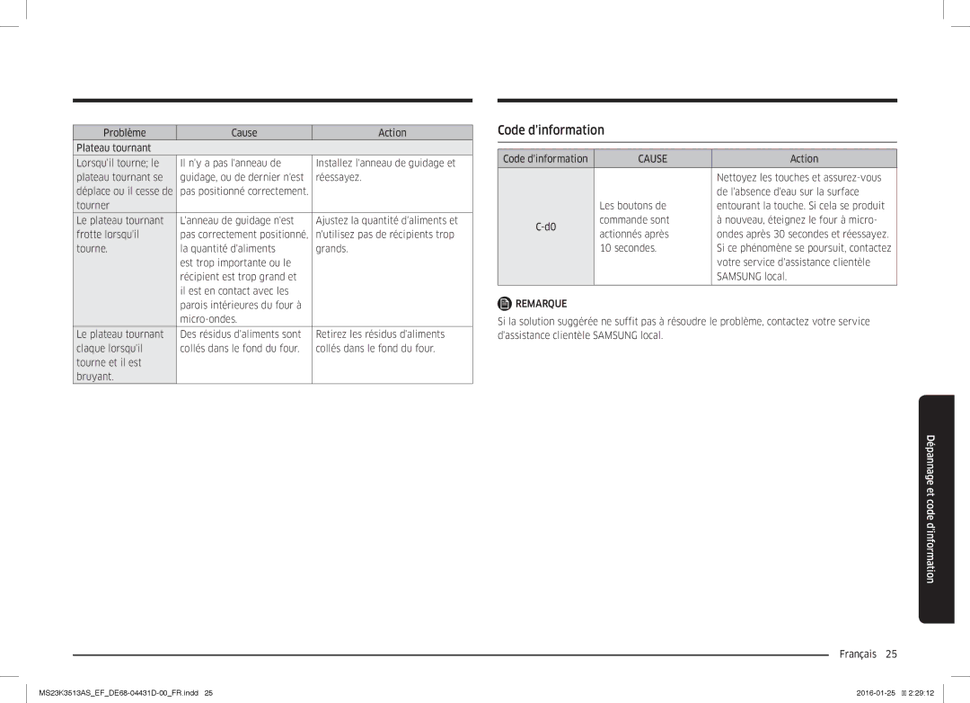 Samsung MS23K3513AW/EF, MS23K3513AK/EF, MS23K3513AS/EF manual Code dinformation 