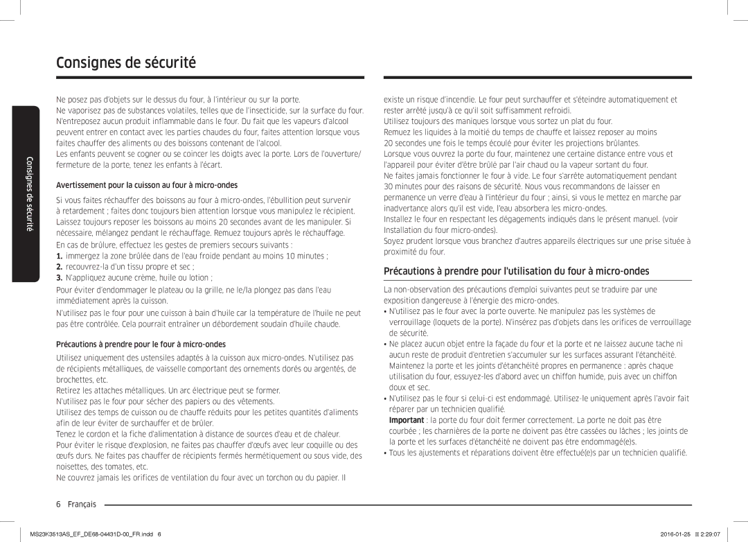 Samsung MS23K3513AK/EF, MS23K3513AW/EF, MS23K3513AS/EF manual Consignes de sécurité 