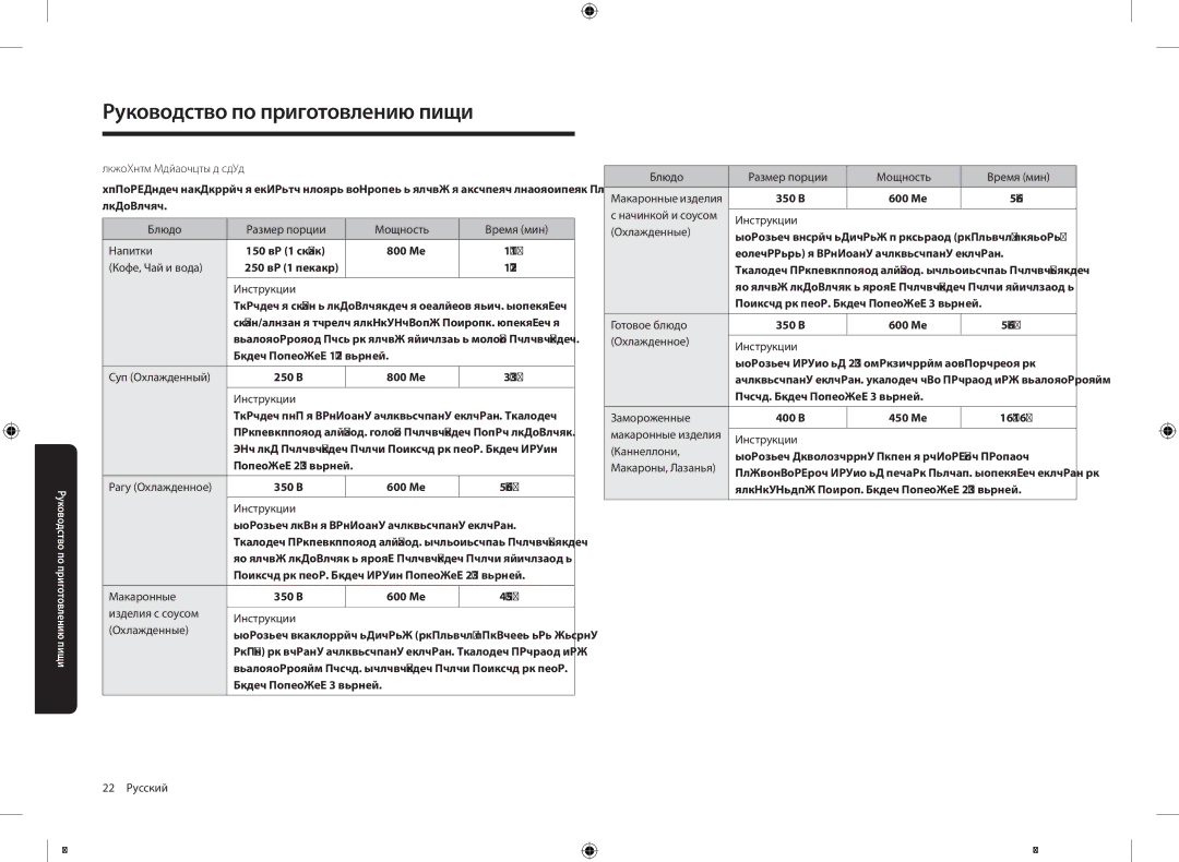 Samsung MS23K3513AW/LI manual Разогрев жидкостей и пищи, Кофе, Чай и вода, Суп Охлажденный 250 г 800 Вт Инструкции 